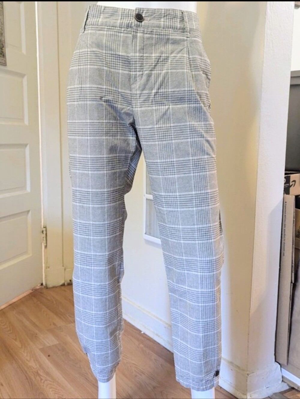 MNG by Mango Plaid Button Ankle Pants